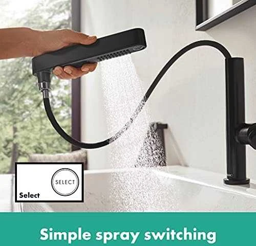 Praustuvo maišytuvas su ištraukiamu purkštuvu Hansgrohe Finoris 76063670, juodas matinis