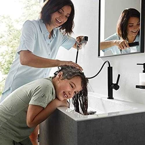 Praustuvo maišytuvas su ištraukiamu purkštuvu Hansgrohe Finoris 76063670, juodas matinis