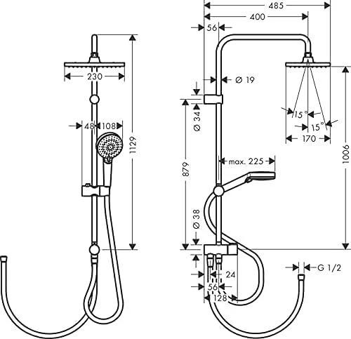 Termostatinė dušo sistema Hansgrohe Vernis Shape 230 1 Jet 26286670, juoda matinė