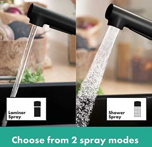 Plautuvės maišytuvas su ištraukiama žarna Hansgrohe Zesis M33, 74800670, juodas matinis
