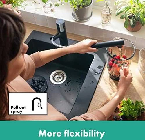 Plautuvės maišytuvas su ištraukiama žarna Hansgrohe Zesis M33, 74800670, juodas matinis