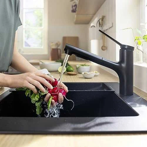 Plautuvės maišytuvas su ištraukiama žarna Hansgrohe Zesis M33, 74800670, juodas matinis