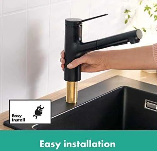 Plautuvės maišytuvas su ištraukiama žarna Hansgrohe Zesis M33, 74800670, juodas matinis