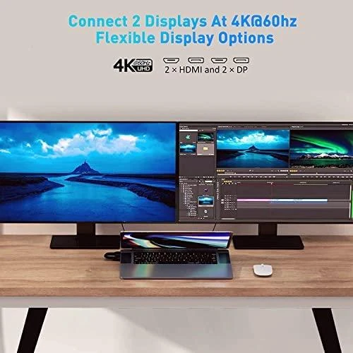 HyperDrive prijungimo stotelė su dviem 4K ekranais