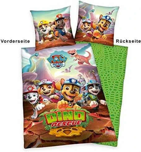 MCU Patalynė bawełniana 135x200 Psi Patrol Dino žalia kolorowa poszewka 80x80 H24