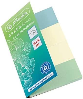 Herlitz „Post-it“ lipnūs lapeliai 20x50 mm, 4x40 lapų, GREENline*, įvairių spalvų