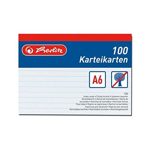 Herlitz A6 linijinės kortelės, 100 vnt. pakuotė