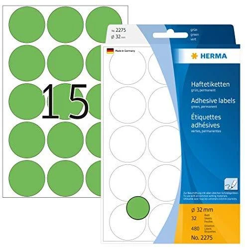 Herma Labels žalia apskritimai, 480 vnt (2275)