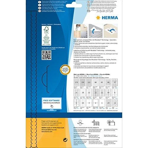 Herma Nuimamos etiketės 4203 Kilnojamieji, A4, 63,5 x 46,6 mm, balta, matinė popierius, 450 nt., užapvalinti kampai (4203)