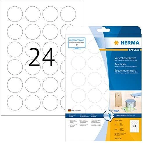 HERMA 4236 lipni etiketė Permatomas Apskritimas Ilgalaikis 600 vnt