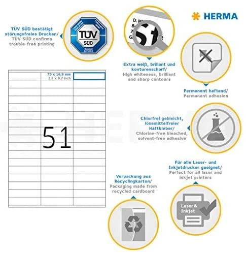 Herma Premium etiketės A4, baltas, matinis popierius, 5100 vnt (4459)