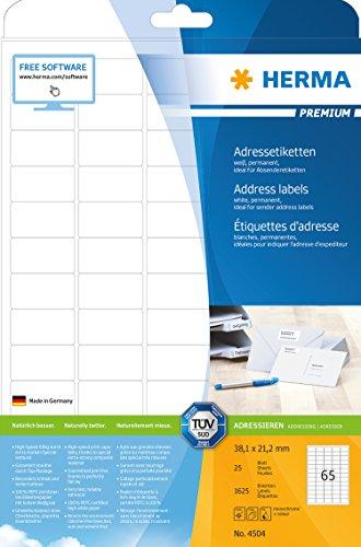 HERMA Adressetiketten Premium A4 baltas 38,1 x 21,2 mm 1625St.