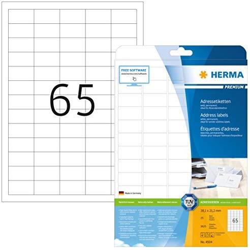 HERMA Adressetiketten Premium A4 baltas 38,1 x 21,2 mm 1625St.