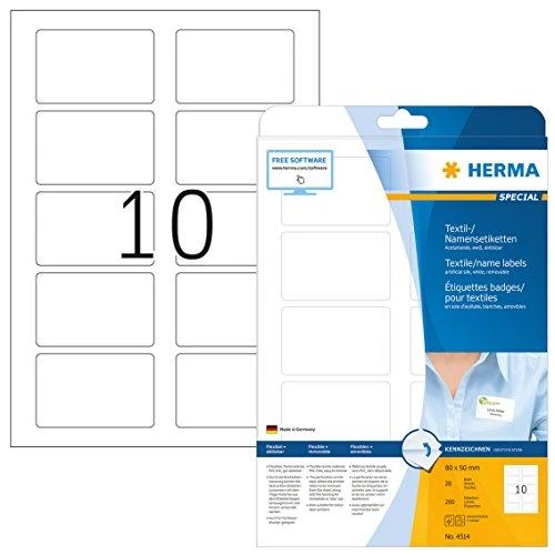 Herma Etiketės su pavadinimais, nuimamos, A4, 80 x 50 mm, balta, atskiriamos, pagamintos iš acetatinio šilko, spaudai - 4514