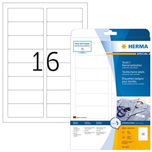 Herma Etiketės su pavadinimais, nuimamos, A4, 88,9 x 33,8 mm, balta, pagaminta iš acetatinio šilko, spausdinama - 4515