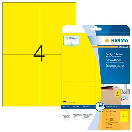 Herma Color etiketės A4, 105 x 148 mm, geltona, nuimamos. – 4561