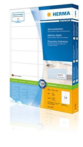 Herma Premium A4 adresų etiketės, balta, matinė popierius, 1400 vnt., užapvalintais kampais (4678)