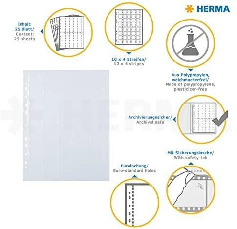 HERMA 7760 nuotraukų negatyvų ir skaidrių saugojimo dėklas 25 puslapiai Negatyvų saugojimo lapas