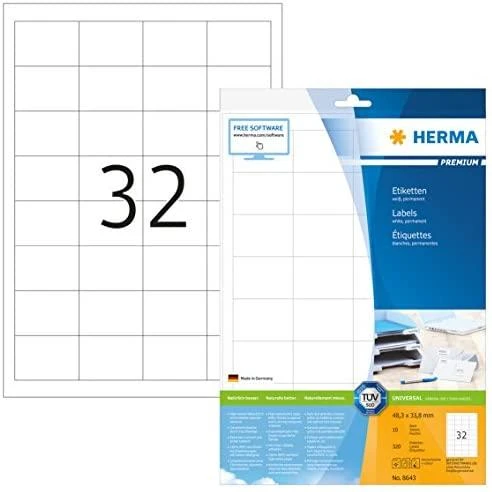 Herma Etykiety Premium 8643, A4, balta, 48,3 x 33,8 mm, papier matinė, 320 vnt. (8643)
