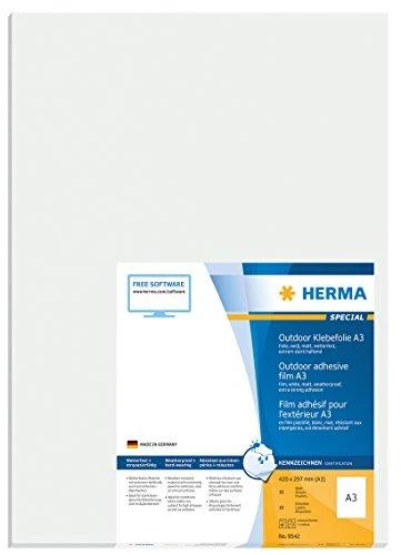 Herma folijos etiketės A3, 297 x 420 mm, balta, ypač tvirti lipnūs, tampri - 9542