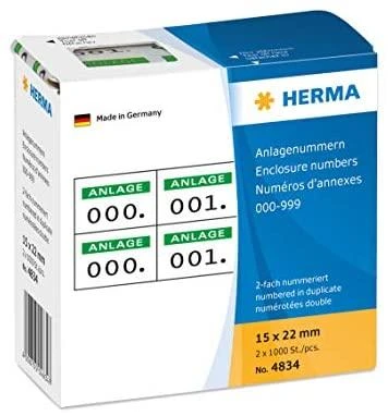 „Herma“ išteklių numeriai, lipnus, žalias spaudinys 15 x 22 mm, 1000 vnt (4834)