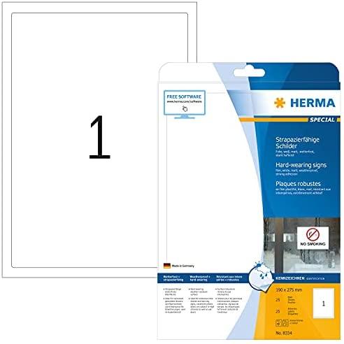 Herma folijos etiketės 8334, A4, lauko naudojimui, 190 x 275 mm, matinė folija balta, 50 vnt (8334)
