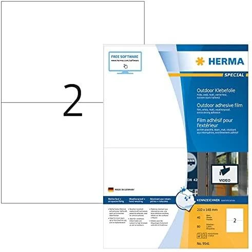 Carruzzo HERMA 9541 lipni etiketė Stačiakampis Balta 80 vnt