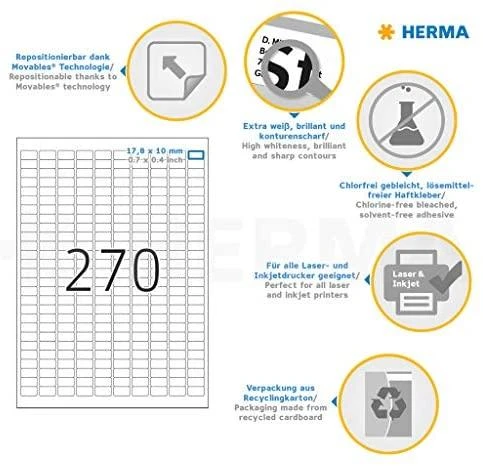 HERMA 10000 etiketė spausdinimui Balta Lipni spausdintuvo etiketė