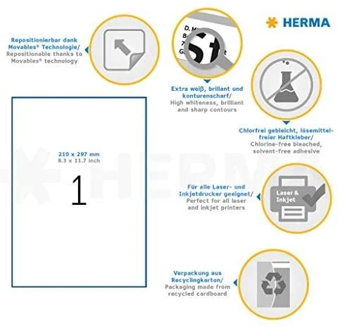 HERMA 10315 lipni etiketė Balta Suapvalintas stačiakampis Keičiama 100 vnt