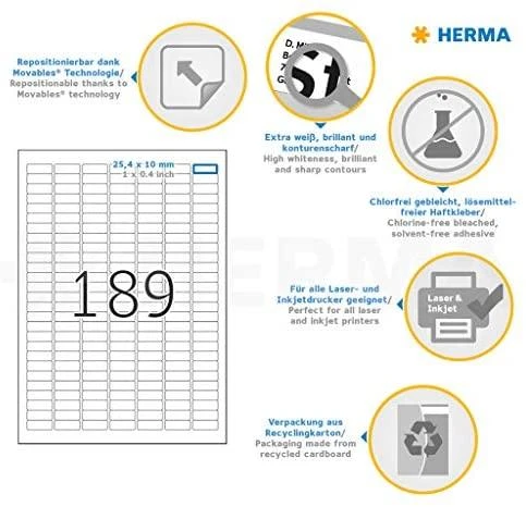 HERMA 10001 etiketė spausdinimui Balta Lipni spausdintuvo etiketė