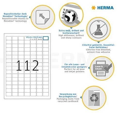 HERMA Etiketten A4 baltas 25,4x16,9 mm ablösb. Papier 2800 St.