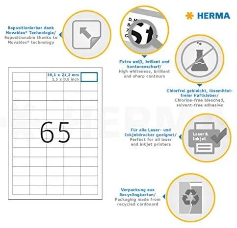 HERMA 4212 etiketė spausdinimui Balta Lipni spausdintuvo etiketė