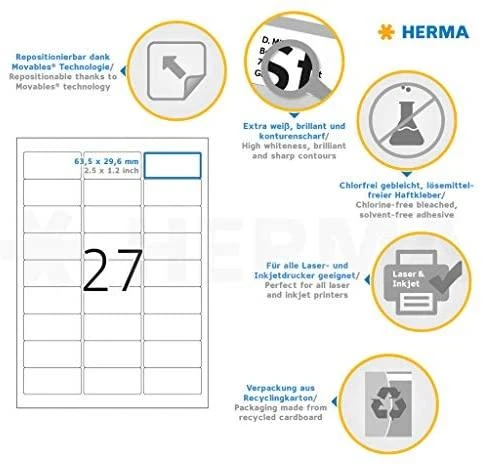 HERMA 10300 etiketė spausdinimui Balta Lipni spausdintuvo etiketė
