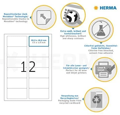 HERMA 10304 etiketė spausdinimui Balta Lipni spausdintuvo etiketė