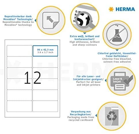 HERMA 4348 etiketė spausdinimui Balta Lipni spausdintuvo etiketė
