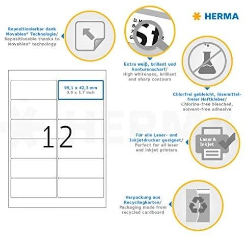 „Herma“ adresų etiketės 99,1 x 42,3 mm / 1200 vnt (10311)