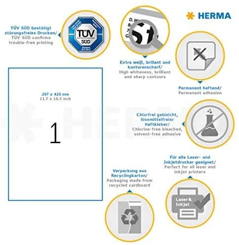 HERMA 8692 lipni etiketė Balta Stačiakampis Ilgalaikis 100 vnt