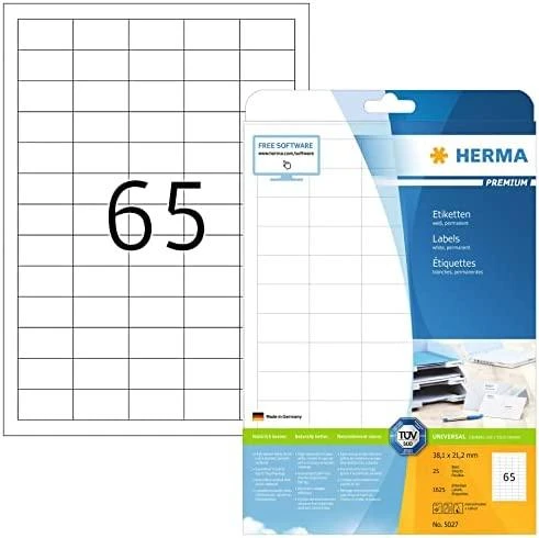 Herma Etykiety Premium 5027, A4, balta, 38,1 x 21,2 mm, papier matinė, 1625 vnt. (5027)