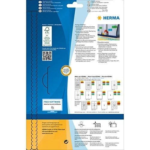 Herma Colored Labels 4423, A4, lipni, 210 x 297 mm, popierinė matinė mėlyna, 20 vnt (4423)