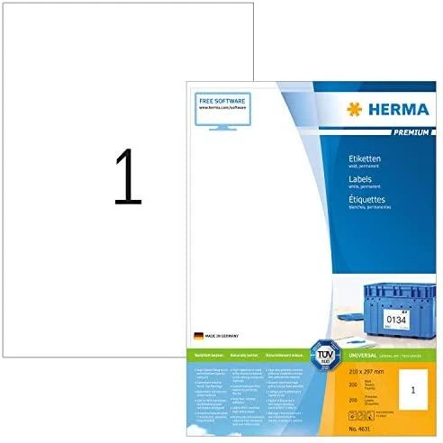 HERMA 4631 lipni etiketė Balta Stačiakampis Ilgalaikis 200 vnt