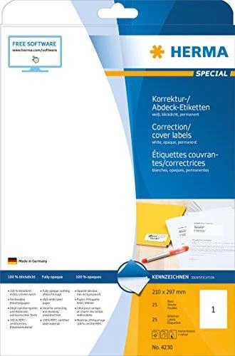 Herma Cover etiketės A4, balta popierius nepermatomas matinis, 25 vnt. (4230)