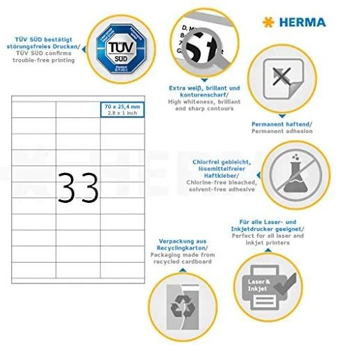 HERMA 4455 etiketė spausdinimui Balta Lipni spausdintuvo etiketė