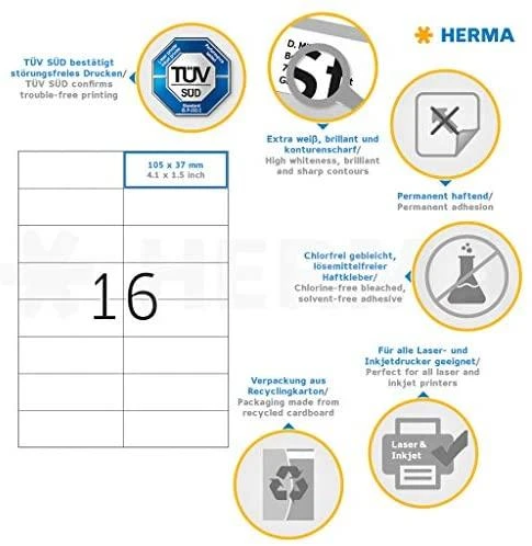 HERMA 4620 etiketė spausdinimui Balta Nelipni spausdintuvo etiketė