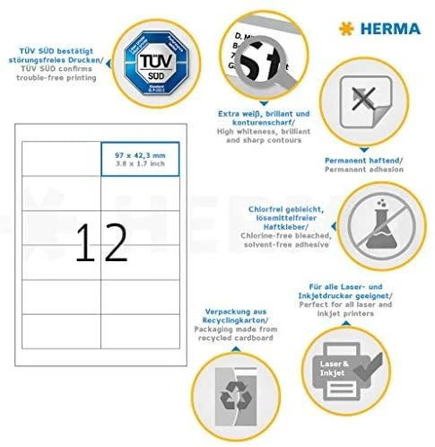 Herma Etykiety Premium A4, balta, papier matinė, 2400 vnt. (4623)