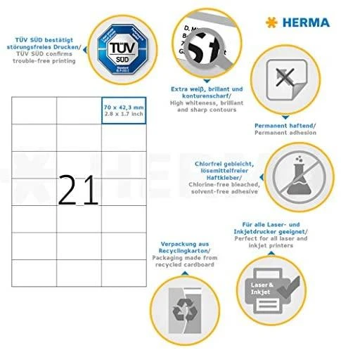 Herma Etykiety Premium A4, balta, papier matinė, 2100 vnt. (4668)