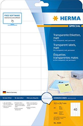 Herma Foil etiketės 4684, A4, 63,5 x 29,6 mm, matinė skaidri folija, 1000 vnt (4684)