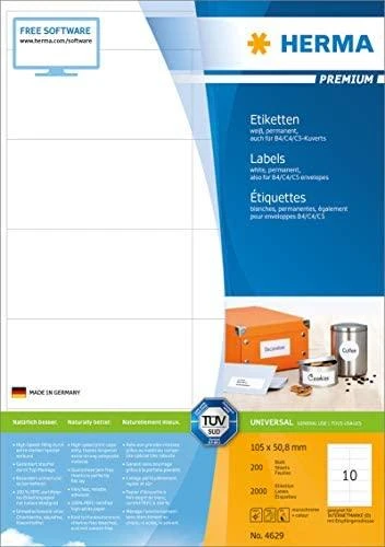 Herma Etykiety Premium 4281, A4, balta, 105 x 50,8 mm, papier matinė, 1000 vnt. (4281)