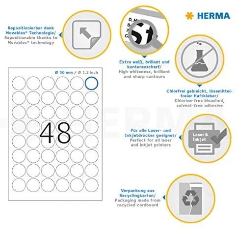 HERMA 4387 etiketė spausdinimui Balta Lipni spausdintuvo etiketė