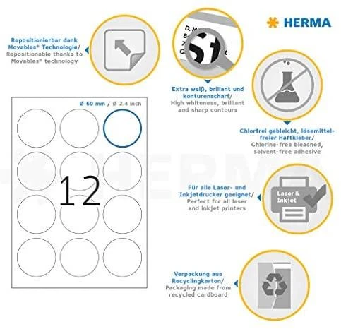 HERMA 5067 etiketė spausdinimui Balta Lipni spausdintuvo etiketė