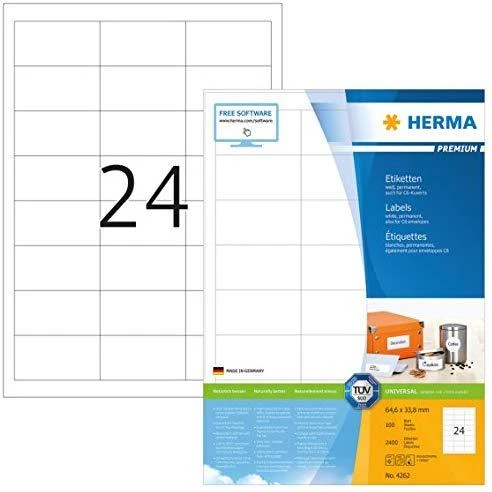 Herma Etiketė Premium A4, baltas, matinis popierius, 2400 vnt. (4262)